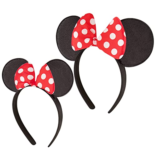 Disney girls 2 Piece Little Minnie Mouse Headband Set With Polka Dot Bow Mommy and Me Matching Set, Red Polka Dot, Ages 2-7 US