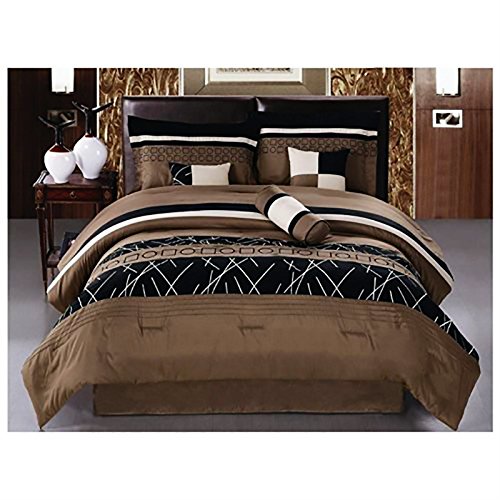 Luxlen 7 Piece Embroidered Comforter Set, Queen, Closeout, Brown