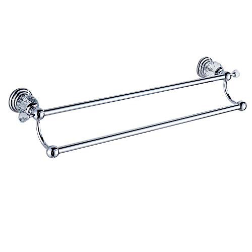 Beelee BA5202C Brass&Crystal Series Bath Towel Rack Bathroom Shelf with Double Towel Bar 60 cm Storage Organizer Wall Mount, Chrome Finish