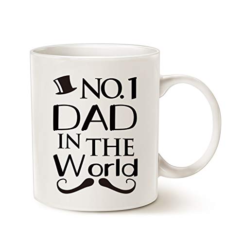 MAUAG Fathers Day Gifts Funny Mustache Dad Coffee Mug from Daughter or Son, NO.1 Dad in the World, Best Birthday Gifts for Dad Father Cup White, 11 Oz