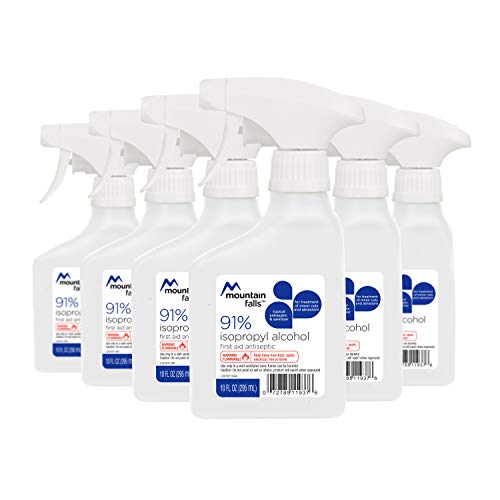 Mountain Falls 91% Isopropyl Alcohol First Aid Antiseptic for Treatment of Minor Cuts and Scrapes, Spray Bottle, 10 Fluid Ounce (Pack of 6)