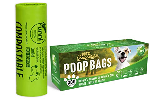UNNI Dog Poop Bags, Plant-Based Alternative, Extra Thick & Leak-Proof Pet Waste Bags for Dogs & Cats, Unscented, 600 Count (9"x13", 2 Rolls of 300)