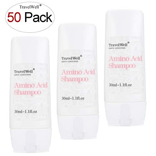TRAVELWELL Hotel Toiletries Amenities Travel Size Guest Shampoo 1.0 Fl Oz/30ml, Individually Wrapped 50 Bottles per Box
