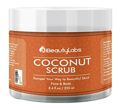 iBeautyLabs Face and Body Coconut Scrub – Pure Virgin Coconut Oil Exfoliator for Face – Exfoliates, Smoothens, and Nourishes Dull Skin – Best Body Scrub for Clearing Stretch Marks, Eczema, and Acne