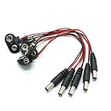 IDS 9v Battery Clip, 9V Battery Power Cable Plug Clip 2.1 X 5.5mm Male DC Plug for Arduino, 5 Pcs