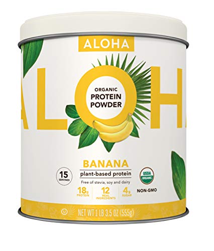 ALOHA Organic Banana Plant Based Protein Powder, Vegan, Gluten Free, Non-GMO, Stevia Free, Soy Free, Dairy Free, 15 Servings, 19.5 oz