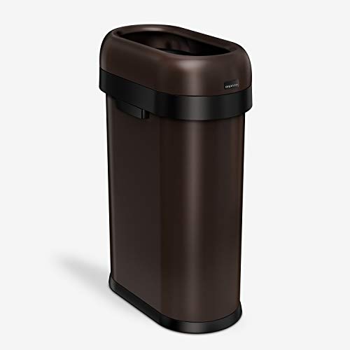 simplehuman 50 Liter / 13.2 Gallon Slim Open Top Trash Can Commercial Grade Heavy Gauge, Dark Bronze Stainless Steel