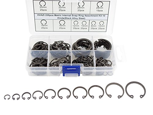 HVAZI 235pcs Metric Internal Snap Ring Assortment Kit 10 Kinds(Black Alloy Steel)