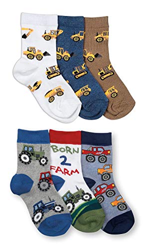 Jefferies Socks Boys Farm Construction Pattern Crew Socks 6 Pair Pack