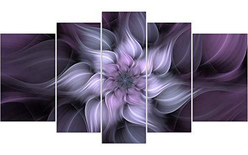 TutuBeer 5 Panel Bauhinia Chinese Redbud Purple Flower Plant Botany Picture Flower Artwork Oil Painting on Canvas Stretched and Framed Giclee Print Home Decoration Living Room Bedroom Wall Art Hanging