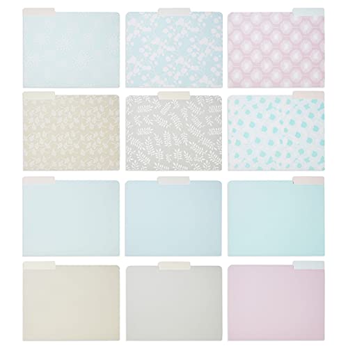 Pastel Decorative File Folders for Women, Classroom Supplies, Letter Size, 1/3-Cut Tabs, (12 Pack)