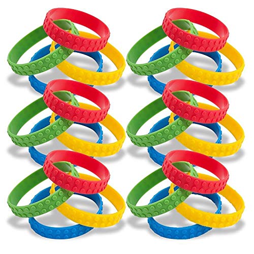 48 Building Block Silicone Bracelets for Birthday Party Favors Kids Goody Bag Supplies for Boys and Girls Carnival Ninja go Novelty Rubber Wristbands