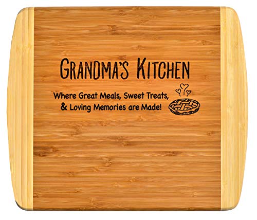 GRANDMA GIFT - Engraved 2-Tone Bamboo Cutting Board - 2-Sided Kitchen Design One Side For Decor Reverse Side For Usage Grandma Birthday Mothers Day Christmas Gift Grandmother (11 1/2 x 13 1/2)