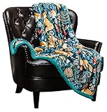 Chanasya Premium Gold Fox Print Fleece Throw Blanket - Cozy and Warm, Cute Design, Super Soft, Plush and Fluffy Sherpa - Adult, Boy and Girl, Kids, Toddler, Baby Blanket Gift (50x65 Inches) Teal Blue