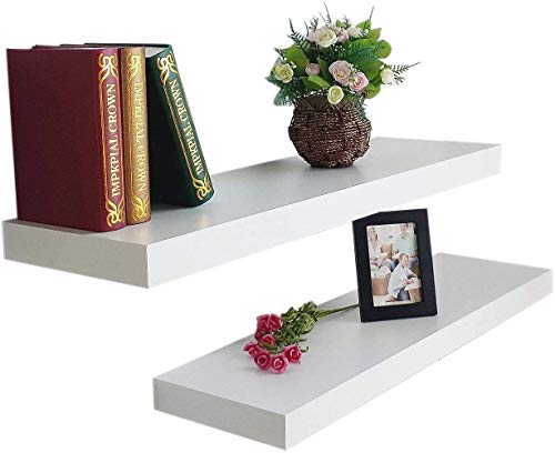 HAO ALWAYS DO BETTER Set of 2 Modern 10 Inch Depth Shelf for The Wall Wood Wall-Mounted Storage Shelf MDF Display Shelving Approx 36" White
