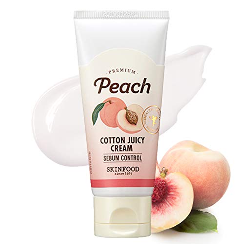 SKINFOOD Premium Peach Cotton Juicy Cream Sebum Control 60ml - Peach Extract & Calamin Powder Contained Sebum Control Moisturizing Cream for Oily Skin, Skin Soothing Day Facial Cream