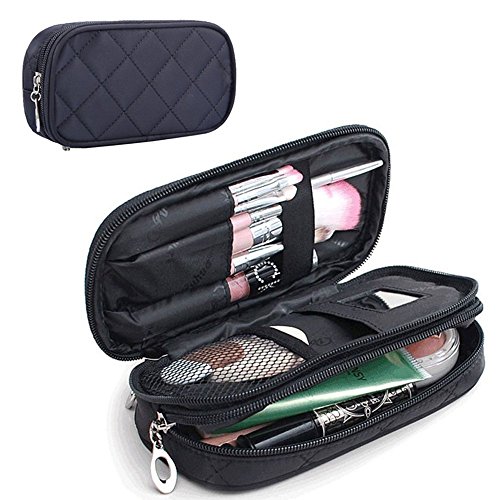 Book Cover MONSTINA Makeup Bag for Women With Mirror,Pouch Bag,Makeup Brush Bags Travel Kit Organizer Cosmetic Bag (Black)