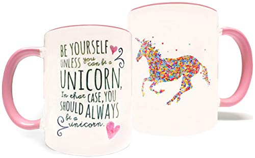 Be Yourself Unless You Can Be A Unicorn - 11 fluid ounce Grade A Quality Ceramic Two Tone Pink / White Ceramic Mug / Cup - Perfect Funny / Inspirational Gift - Foam Gift Box Included
