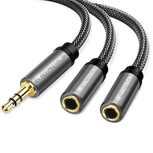 Victeck Câble Audio stéréo répartiteur avec Prise Jack 3,5 mm mâle vers 2 Prises Jack 3,5 mm Femelles Longueur 25 cm