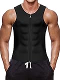 Men Waist Trainer Vest for Weightloss Hot Neoprene Corset Body Shaper Zipper Sauna Tank Top Workout Shirt (L, Black Neoprene Slimming Vest)