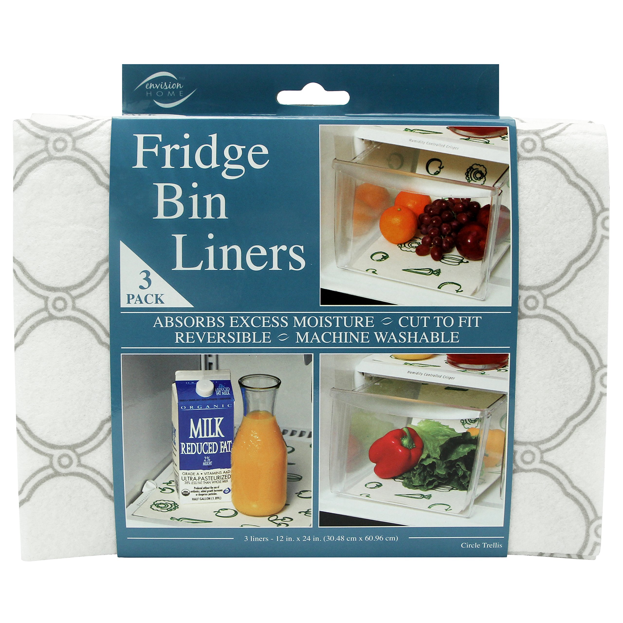 Envision Home Refrigerator Liners, Shelf Liner, Absorbent Fridge Liners, 12 Inch x 24 Inch, Trellis Print, 3 Pack Trellis 3 Pack