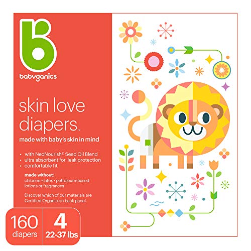 Book Cover Baby Diapers, Size 4 (22-37 lbs) 160 Count- Babyganics Ultra Absorbent, Unscented, Made without Chlorine, Latex