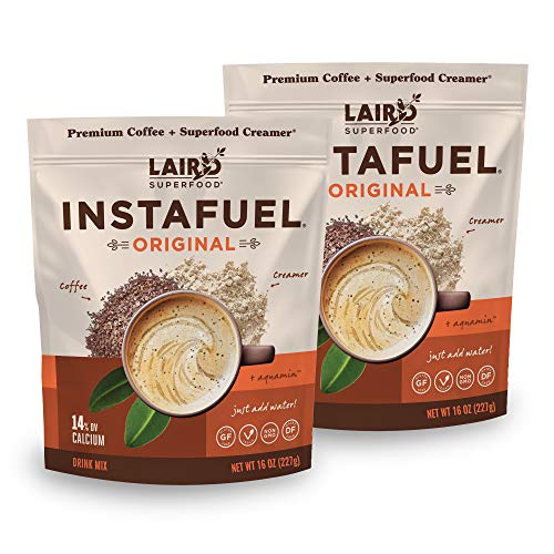 Laird Superfood Instafuel Instant 100% Arabica Coffee with Original, Non-Dairy, Superfood Creamer, Gluten Free, Non-GMO, Vegan, 16 oz. Bag, Pack of 2