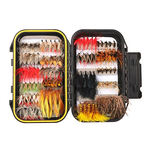 FISHINGSIR Fly Fishing Flies Kit - 64/100/110/120pcs Handmade Fly Fishing Lures - Dry/Wet Flies,Streamer, Nymph, Emerger with Waterproof Fly Box