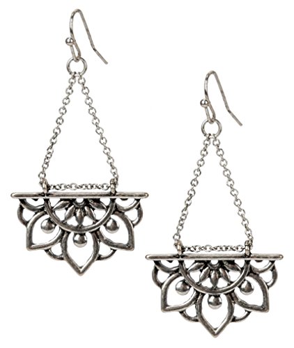 New Beginnings Lotus Flower Antique Silver Boho Chic Tribal Ethnic Fishhook Dangle Earrings for Women and Girls Gift (Silver)