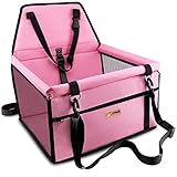 Petbobi Pet Reinforce Car Booster Seat for Dog Cat Portable and Breathable Bag with Seat Belt Dog Carrier Safety Stable for Travel Look Out,with Clip on Leash with PVC Tube (Pink)