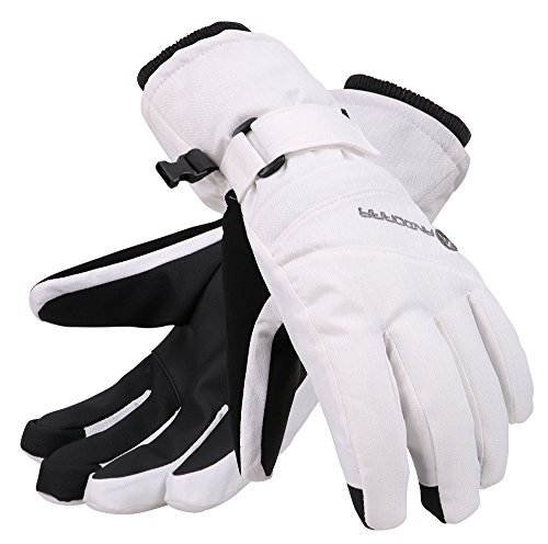 Book Cover ANDORRA Snow Gloves Women Touchscreen Zipper Pocket Ski Gloves Waterproof Gloves Women, White, S
