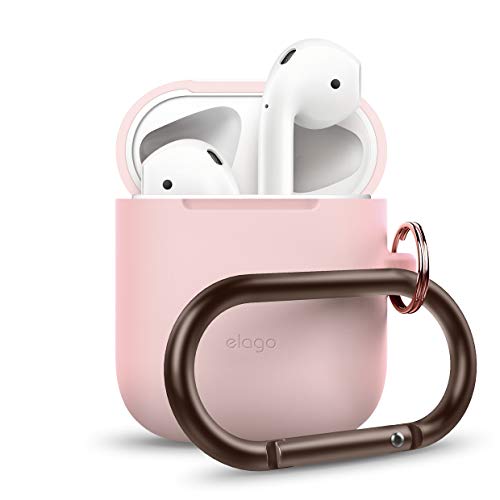 elago AirPods Hang Case [Lovely Pink] - [Compatible with Apple AirPods 1 & 2; Front LED Not Visible][Supports Wireless Charging][Extra Protection] [Added Carabiner] - for AirPods 1 & 2