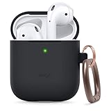 elago Silicone Case with Keychain Compatible with AirPods 1 and 2 [Black]