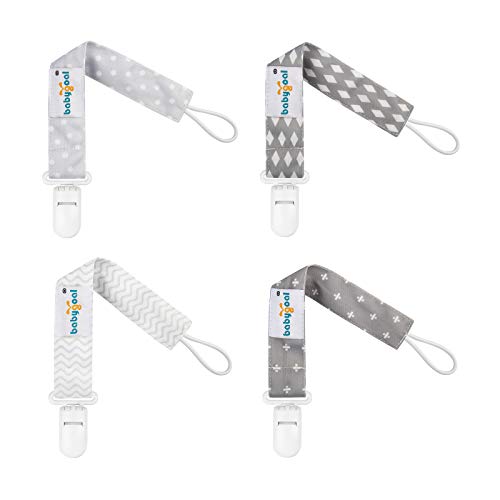 Book Cover Babygoal Baby Pacifier Clips, 4 Pack Pack Pacifier Holder for Boys and Girls Fits Most Pacifier Styles & Baby Teething Toys and Baby Gift 4PS07-B