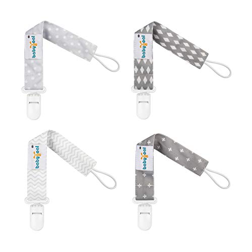 Babygoal Baby Pacifier Clips, 4 Pack Pack Pacifier Holder for Boys and Girls Fits Most Pacifier Styles & Baby Teething Toys and Baby Gift 4PS07-B