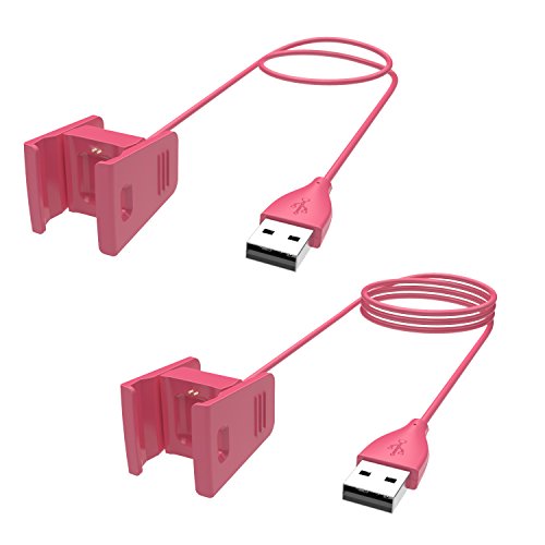 Pasow Fitbit Charge 2 Charger 2pcs Replacement USB Charger Charging Cable with Cradle Dock Adapter for Fitbit Charge 2 Smart Watch(3.3 feet +1.6 feet) (Hot Pink)