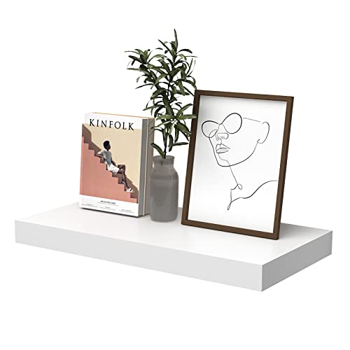 WELLAND 12" Deep White Floating Shelves, Wall Shelf Display Floating Shelf, 23.62" L x 11.81" D x 2" T, Deeper Than Others, White
