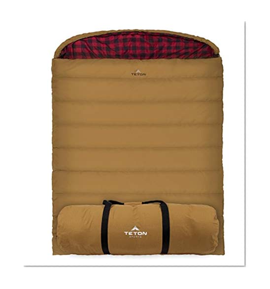 TETON Sports Canvas Mammoth +20F Double-Wide Sleeping Bag; Warm and Comfortable; Double Sleeping Bag Great for Family Camping; Compression Sack Included; Brown Canvas