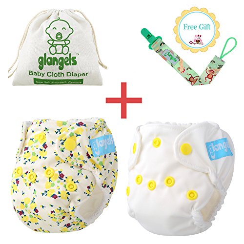 Organic Bamboo Reusable Cloth Diapers for Newborn Preemiee All in One Adjustable Perfect Baby Shower Gift (WhiteFlower)