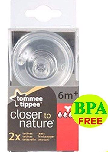 Lot de 2 tétines d’alimentation Easivent épaisses pour 6 mois et plus, sans BPA, de Tommee Tippee.