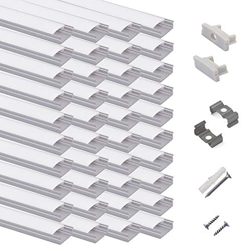 Book Cover hunhun 40-Pack 3.3ft/1Meter U Shape LED Aluminum Channel System with Milky Cover, End Caps and Mounting Clips, Aluminum Profile for LED Strip Light Installations, Very Easy Installation