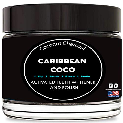 Book Cover Premium Activated Coconut Carbon Charcoal - Teeth Whitening Toothpaste Powder- by Caribbean Coco