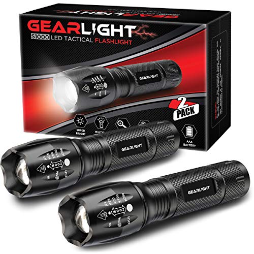Book Cover GearLight LED Tactical Flashlight S1000 [2 Pack] - High Lumen, Zoomable, 5 Modes, Water Resistant Light - Camping Accessories, Outdoor Gear, Emergency Flashlights