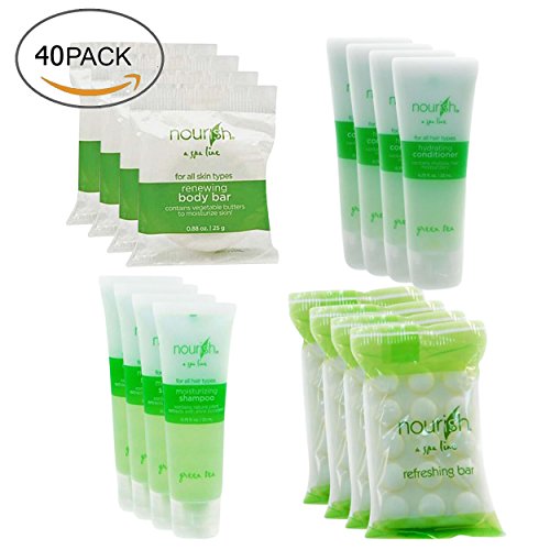 Nourish Spa Line Green Tea BNB Amenity Bath & Body Sets - Soap, Shampoo, Conditioner (10 SET - 40 Pieces Total)