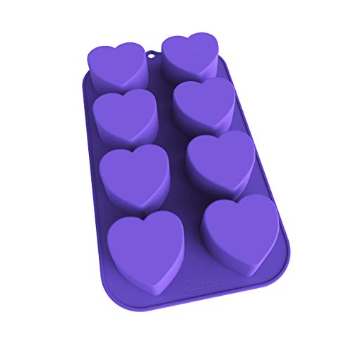 Bakerpan Silicone Heart Mold for Baking, Mini Cake Heart Pan, Heart Muffin Baking Tray, 2 1/4 Inch Hearts, Heart Silicone Mold - 8 Cavities (Purple)