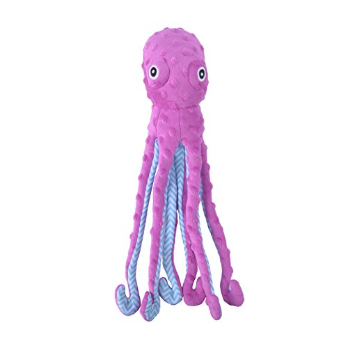 EXPAWLORER Best Squeaky Dog Plush Toys Pet Puppy Soft Treat Chew Toy Interactive for Small to Medium Breeds Dogs Cats Playing Octopus Design 17" Purple