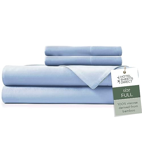 Hotel Sheets Direct 4 Piece Bed Sheet Set Full Size, 100% Viscose Derived from Bamboo Sheets Set with 2 Pillowcases, Cooling & Breathable Luxury Bedding, Moisture-Wicking & Silky Soft, Light Blue