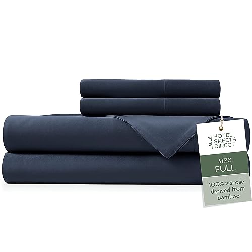 Hotel Sheets Direct 4 Piece Bed Sheet Set Full, 100% Viscose Derived from Bamboo Sheets Set with 2 Pillowcases, Cooling & Breathable Luxury Bedding, Moisture-Wicking & Silky Soft Texture, Navy Blue