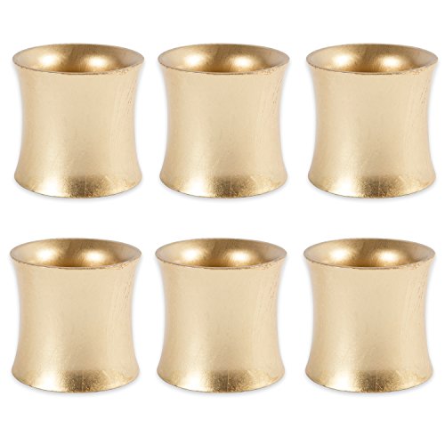 DII Decorative Painted Acrylic Napkin Ring Set, Gold Curved, 6 Piece