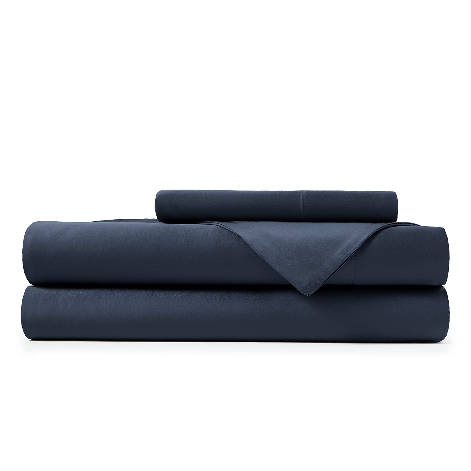 Book Cover Hotel Sheets Direct Viscose Derived from Bamboo Bed Linen Set with Deep Pocket, 4-Piece Set, Navy Blue, Twin Navy Blue Twin